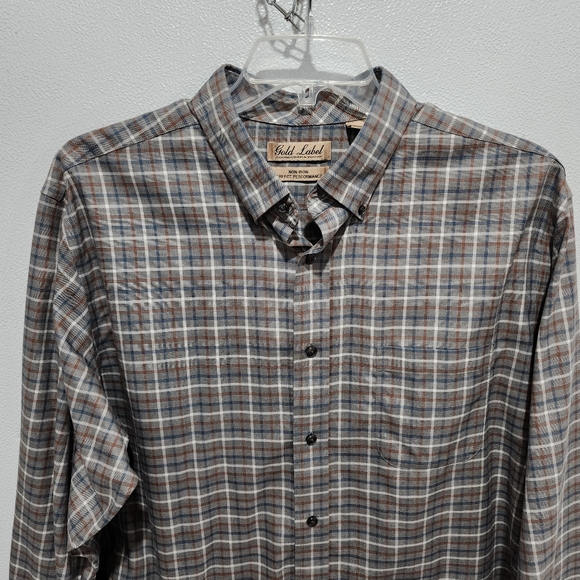 Roundtree Yorke Gold Label Long Sleeve Button Up Plaid Shirt Mens Sz XL Non Iron - Picture 9 of 15